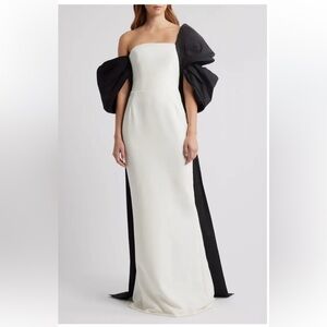 Marchesa Notte Cape Back Column Gown